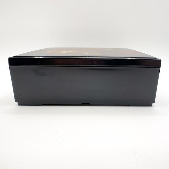 Vintage Otagiri Original Lacquerware Box Faux Lacquer Black with Fans Flowers - Picture 9 of 13
